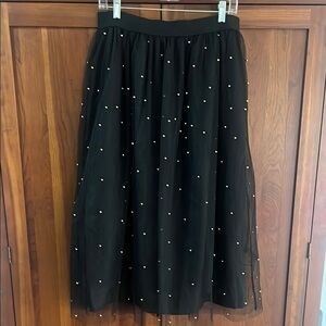 Mesh Tulle Skirt with Gold Beaded Accents